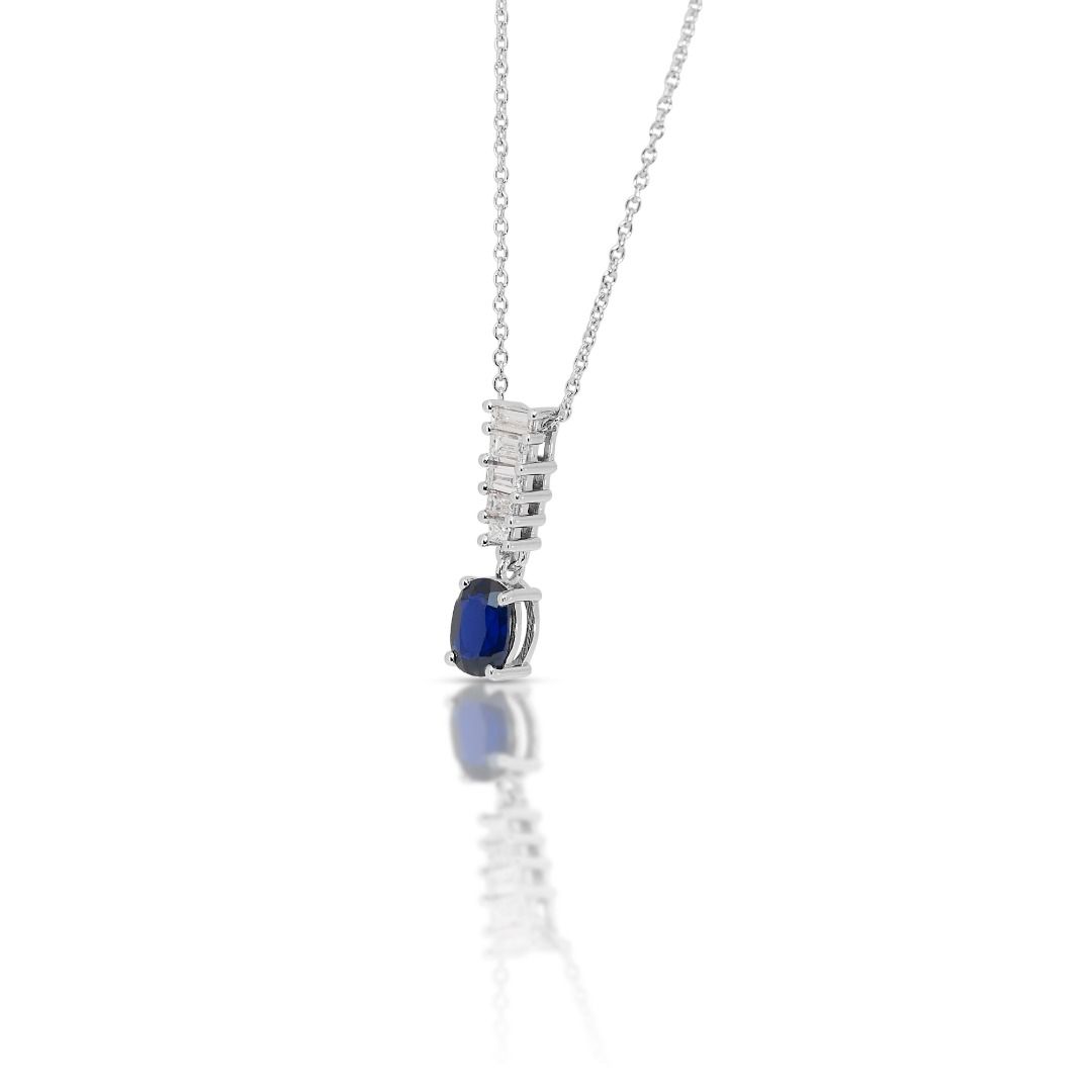 Enchanting 1.55ct Sapphire and Diamonds Necklace with Pendant in 18k White Gold