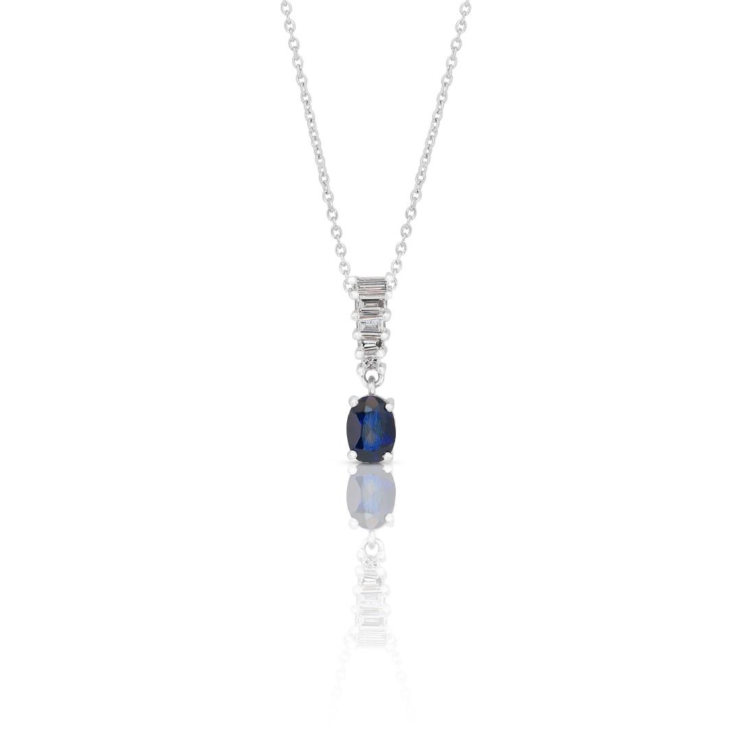 Enchanting 1.55ct Sapphire and Diamonds Necklace with Pendant in 18k White Gold