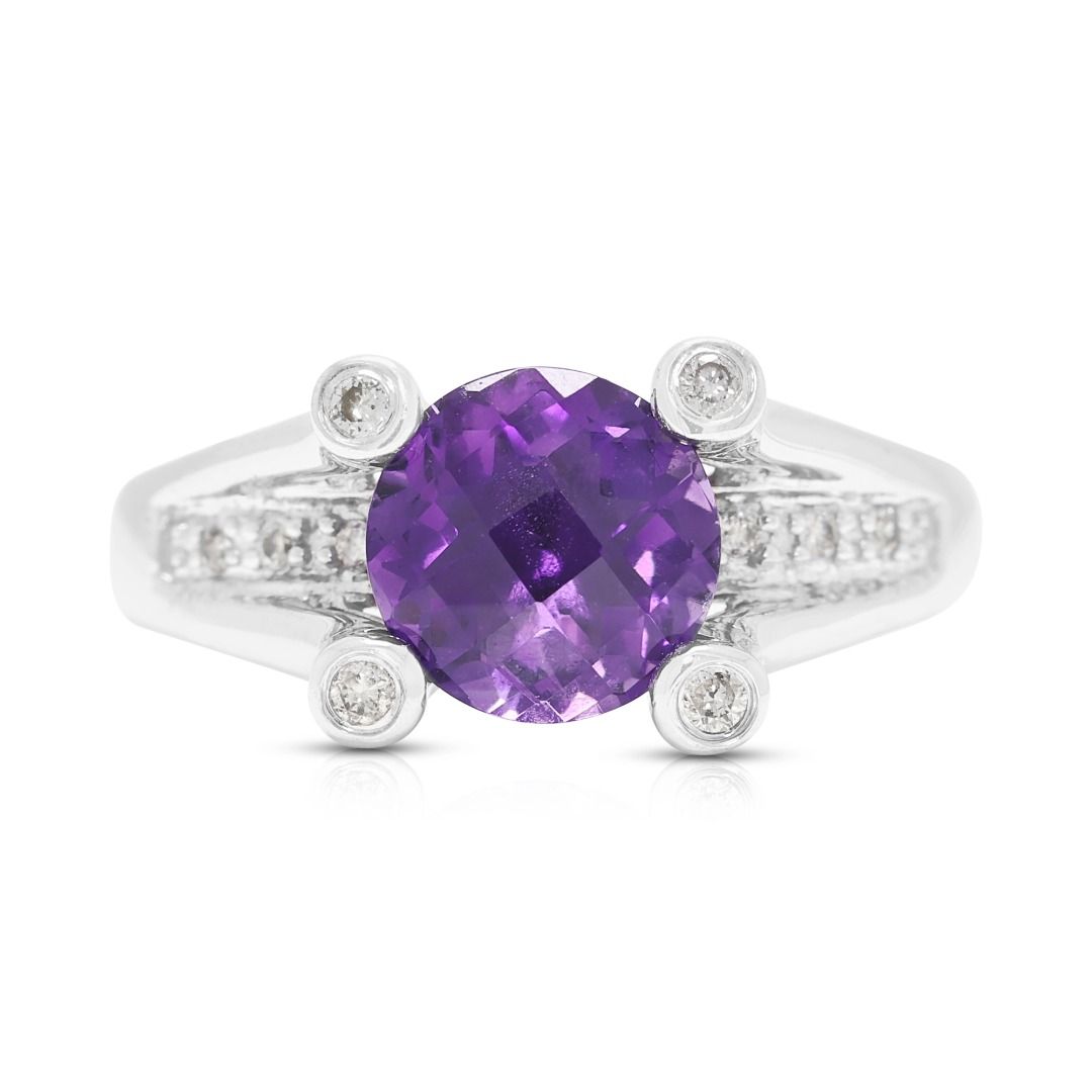 Enchanting 2.10ct Amethyst & Diamond Split Shank Ring in 14K White Gold