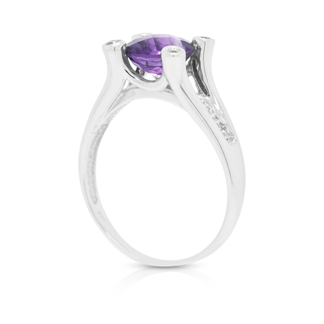 Enchanting 2.10ct Amethyst & Diamond Split Shank Ring in 14K White Gold