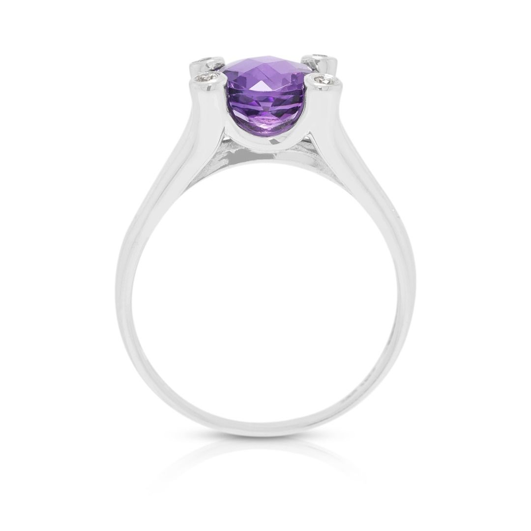 Enchanting 2.10ct Amethyst & Diamond Split Shank Ring in 14K White Gold