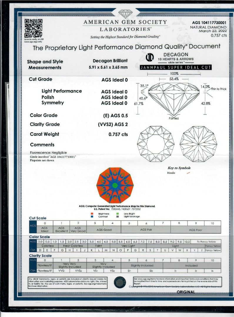 Exceptional 0.75ct Natural Diamond Solitaire 18K White Gold Ring by JANNPAUL - AGS Certified