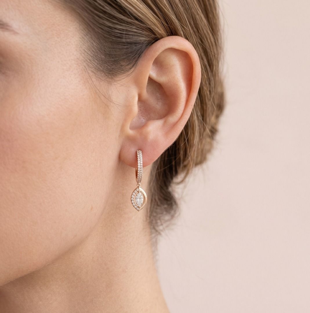Exquisite 0,59 Karat natürliche Diamant-Rundschliff-Ohrhänger in 18K zweifarbigem Gold - IGI-zertifiziert