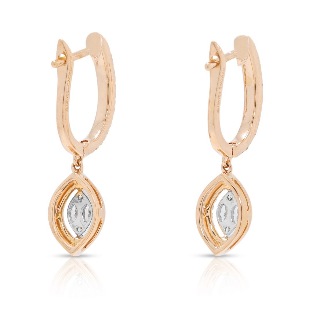 Exquisite 0,59 Karat natürliche Diamant-Rundschliff-Ohrhänger in 18K zweifarbigem Gold - IGI-zertifiziert