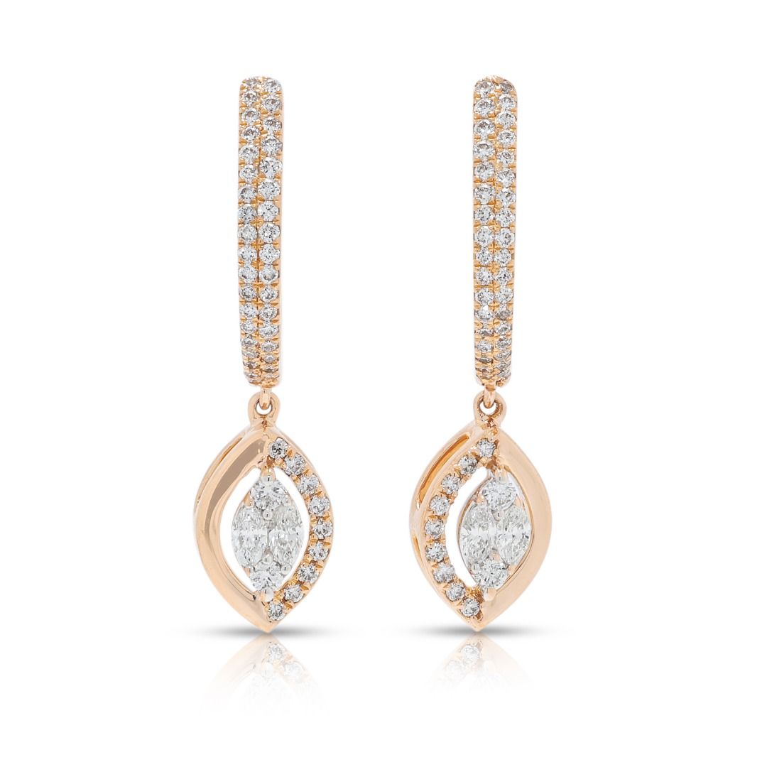 Exquisite 0,59 Karat natürliche Diamant-Rundschliff-Ohrhänger in 18K zweifarbigem Gold - IGI-zertifiziert
