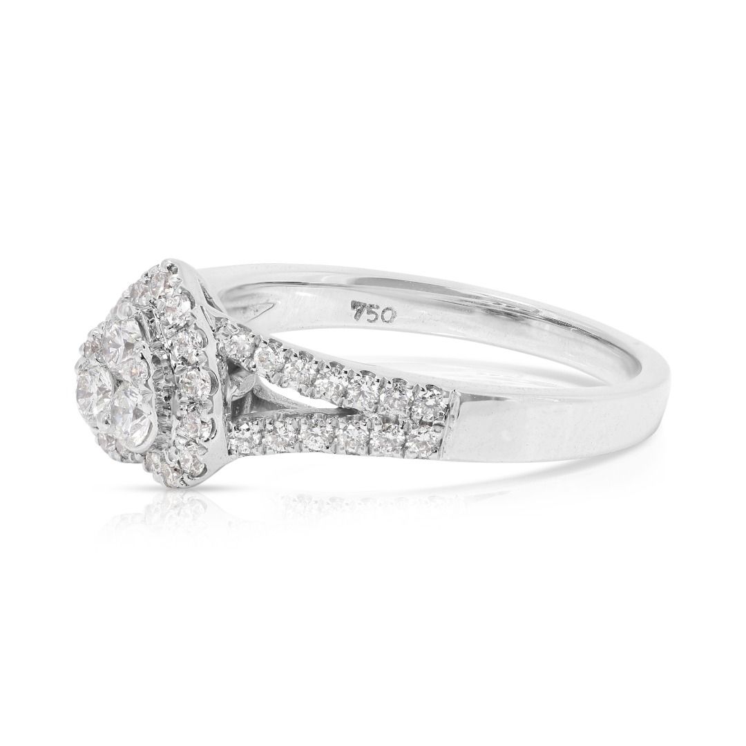 Exquisite 0.81ct Round Brilliant Natural Diamond Ring in 18K White Gold