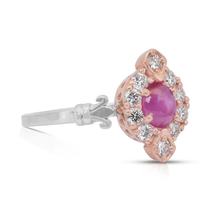 Exquisite 0.97ct Ruby and Diamonds Cluster Ring in 18k Rose & White Gold - GIA Certified