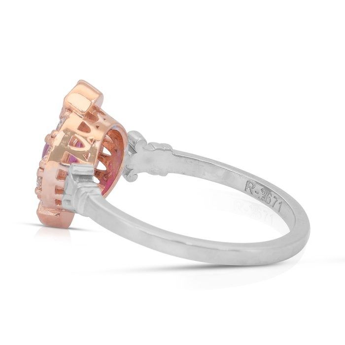 Exquisite 0.97ct Ruby and Diamonds Cluster Ring in 18k Rose & White Gold - GIA Certified