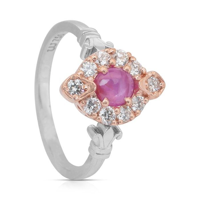 Exquisite 0.97ct Ruby and Diamonds Cluster Ring in 18k Rose & White Gold - GIA Certified