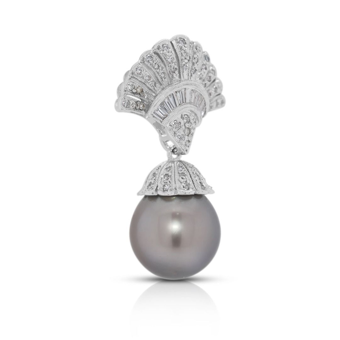 Exquisite 12.68mm South Sea Pearl & 0.38ct Natural Diamond Pendant in 18K White Gold