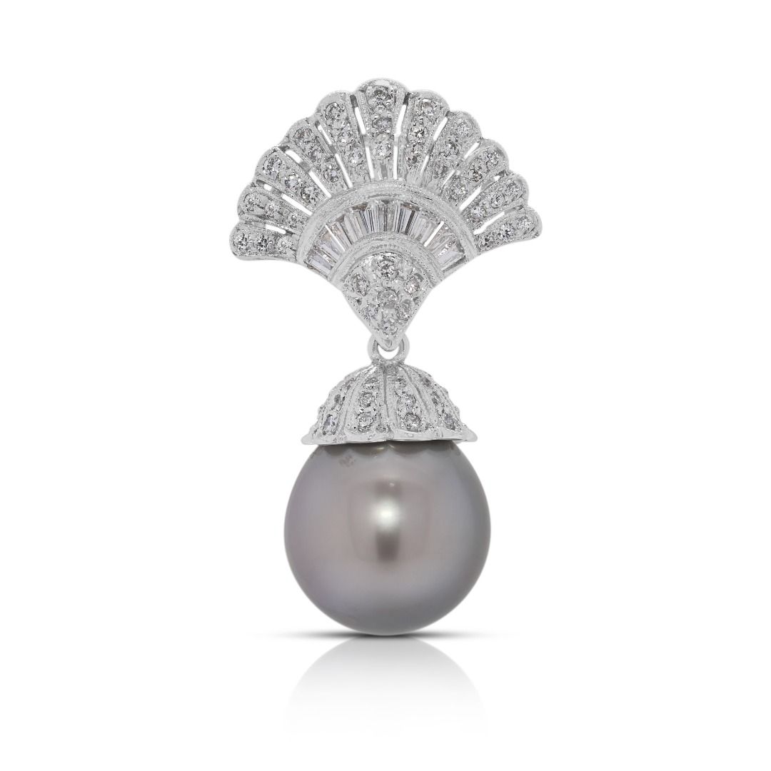 Exquisite 12.68mm South Sea Pearl & 0.38ct Natural Diamond Pendant in 18K White Gold