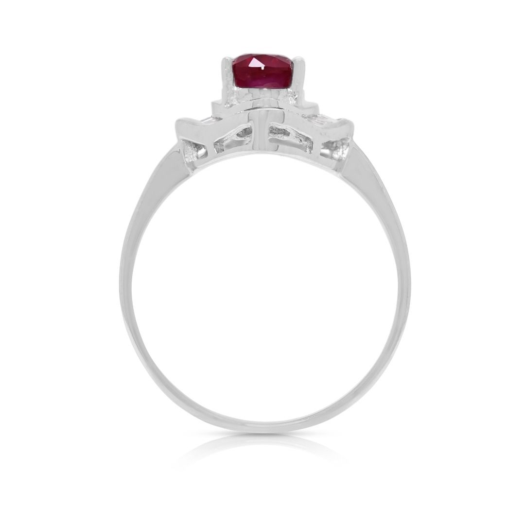 Exquisite 1.50ct Natural Ruby and Tapered Diamond 18k White Gold Ballerina Ring (New-unworn)