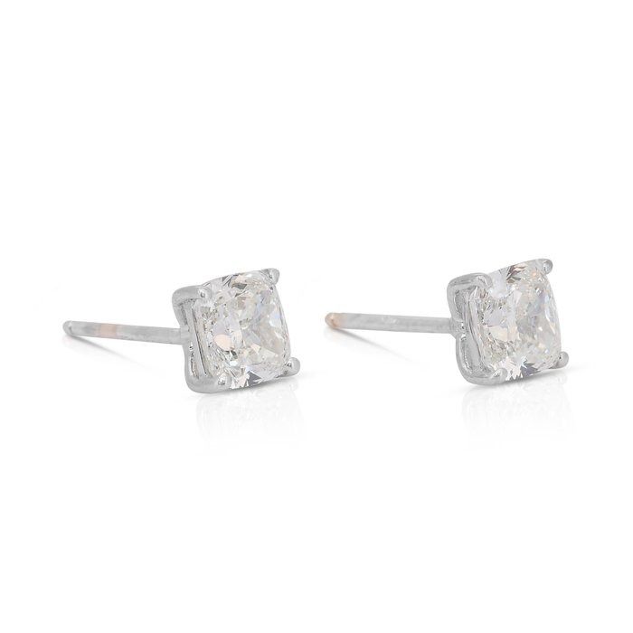 Exquisite 2.02ct Diamonds Stud Earrings in 18k White Gold - IGI Certified