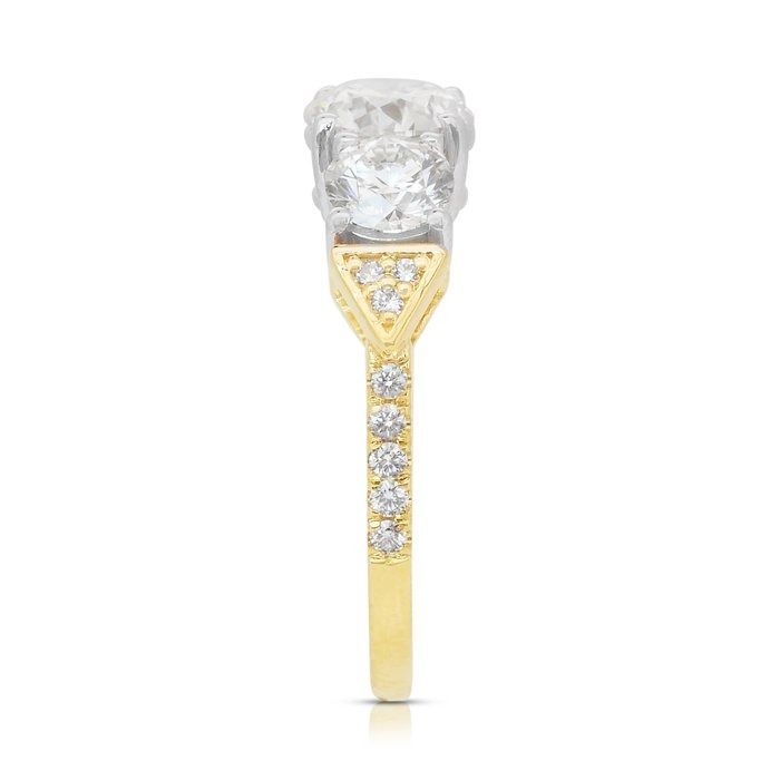 Exquisite 2.04ct Diamonds 3-Stone Ring in 18k Yellow & White Gold - IGI Certified