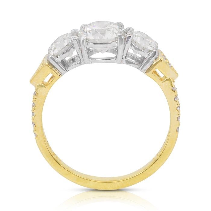 Exquisite 2.04ct Diamonds 3-Stone Ring in 18k Yellow & White Gold - IGI Certified