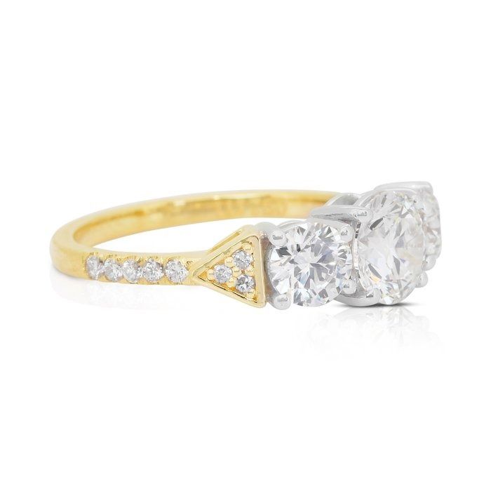 Exquisite 2.04ct Diamonds 3-Stone Ring in 18k Yellow & White Gold - IGI Certified