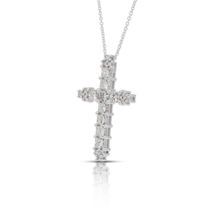 Exquisite 2.04ct Diamonds Necklace with Cross Pendant in 18k White Gold - IGI Certified