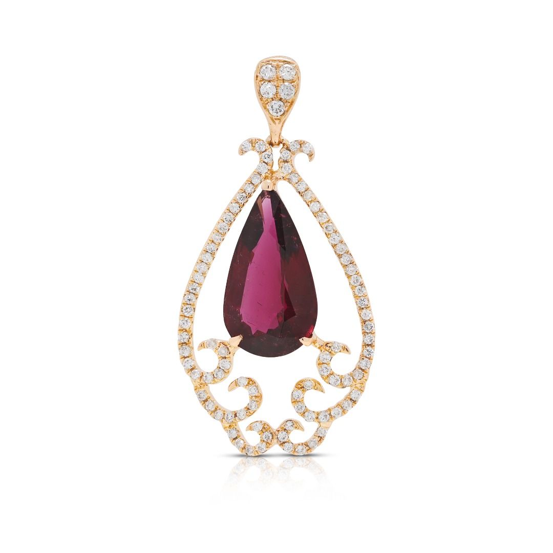 Exquisite 2.23ct Rubellite Tourmaline and 0.26ct Natural Diamond Pendant 18K Rose Gold