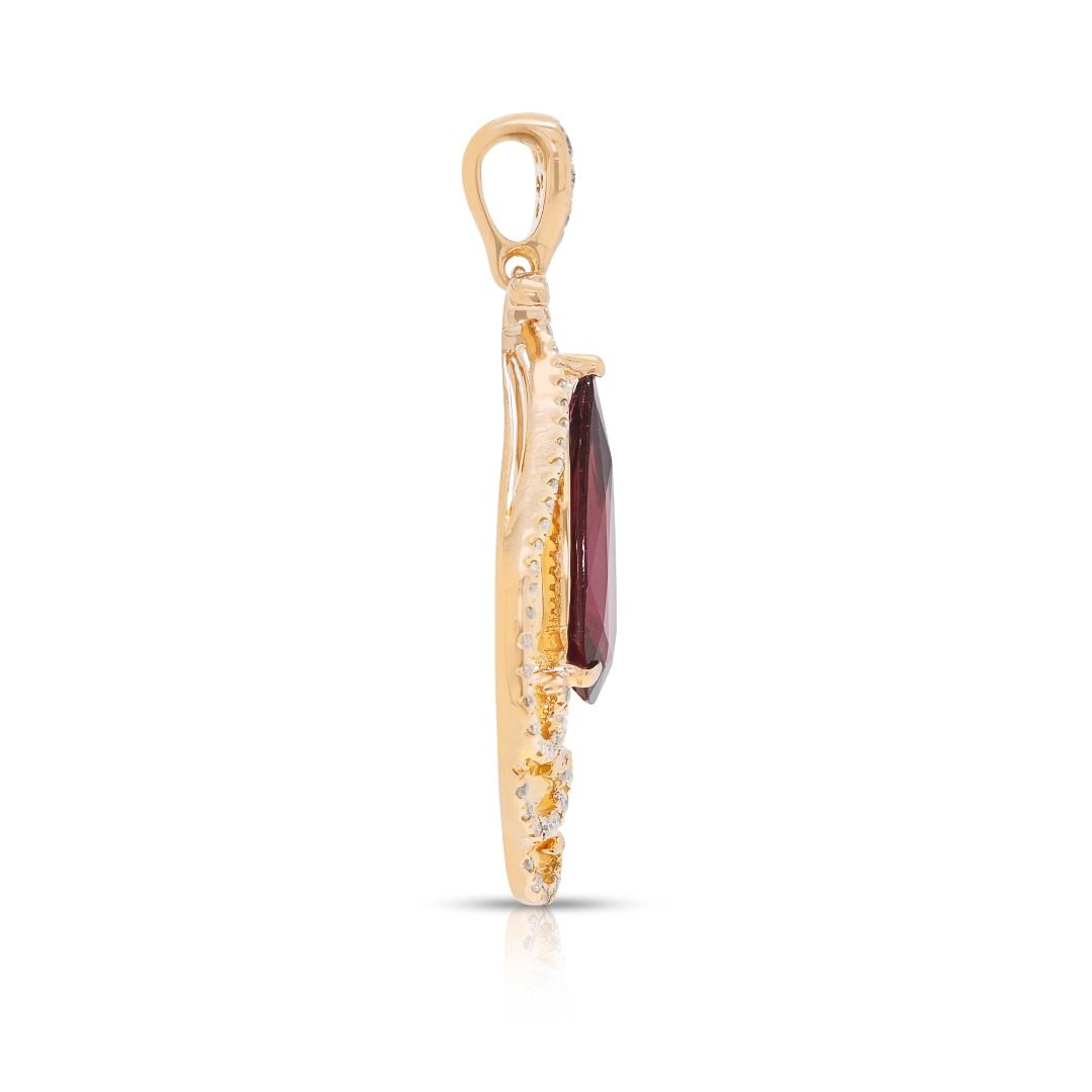 Exquisite 2.23ct Rubellite Tourmaline and 0.26ct Natural Diamond Pendant 18K Rose Gold