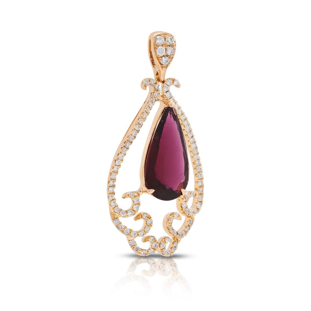 Exquisite 2.23ct Rubellite Tourmaline and 0.26ct Natural Diamond Pendant 18K Rose Gold