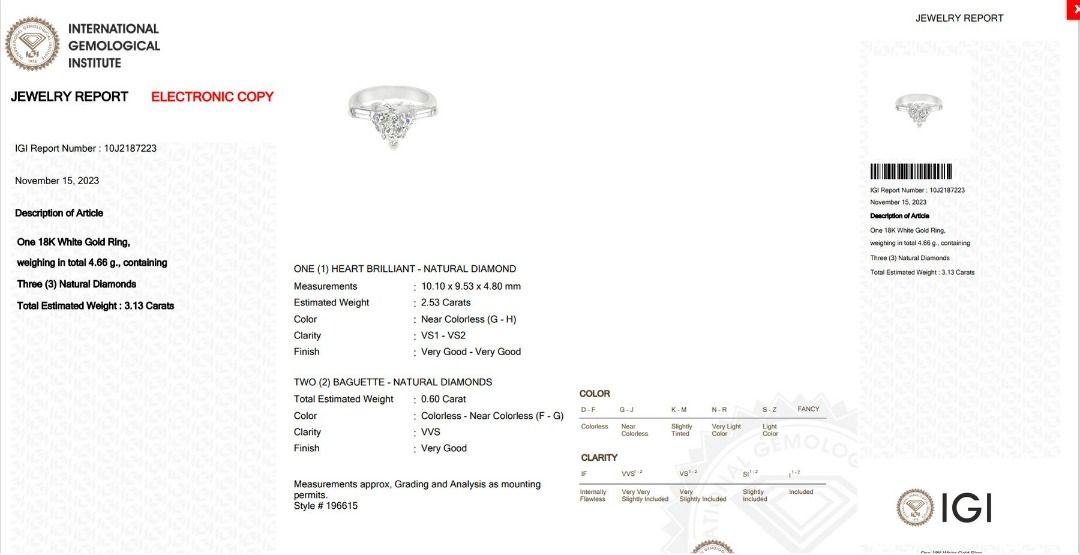 Exquisite 2.53-carat Heart Brilliant Natural Diamond Ring - IGI Certificate