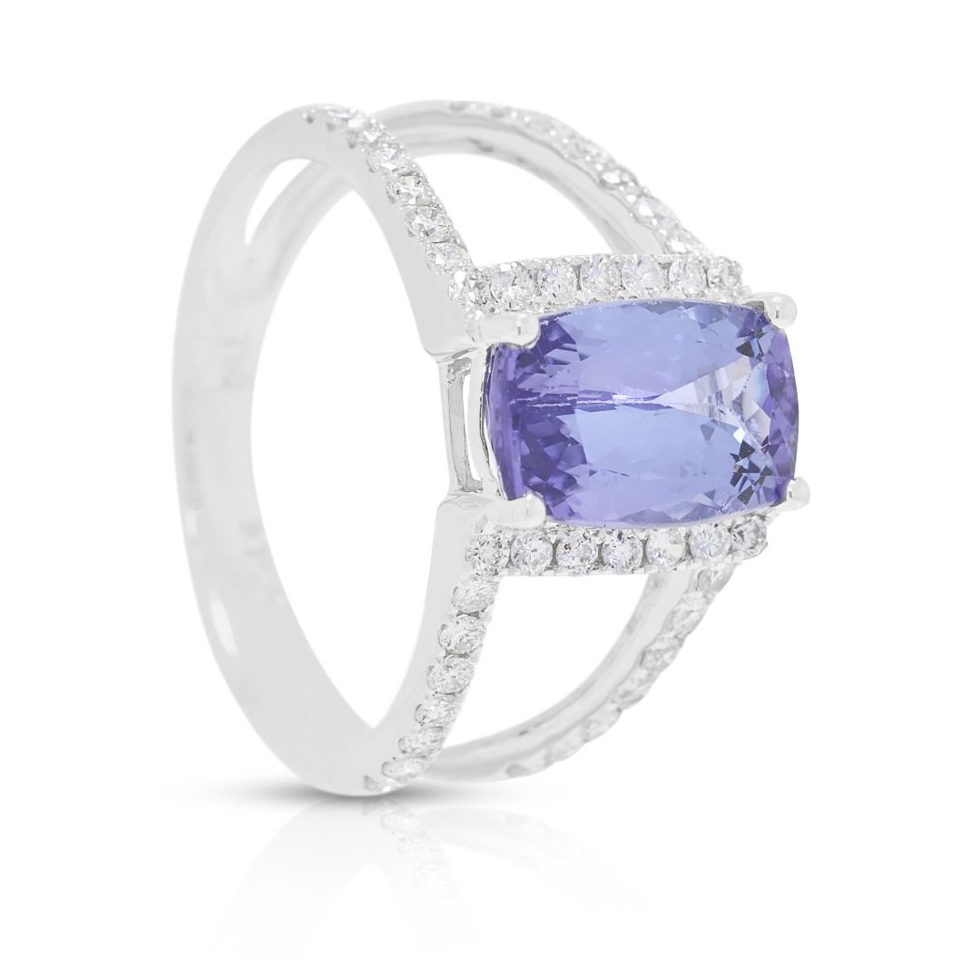 Exquisite 2.83ct Tanzanite & Diamond Split Shank Ring in 18K White Gold