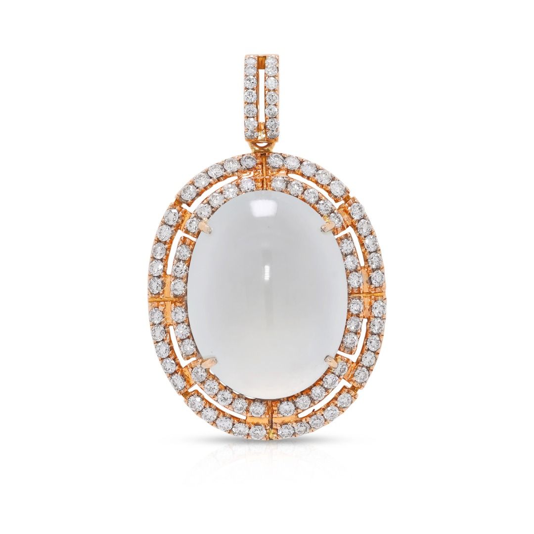 Exquisite 30ct Ice Jade & 1.3ct Natural Diamond Pendant in 18K Yellow Gold (New) - NGI Certified