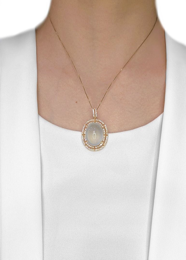 Exquisite 30ct Ice Jade & 1.3ct Natural Diamond Pendant in 18K Yellow Gold (New) - NGI Certified