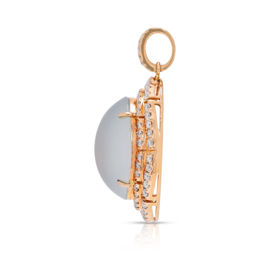 Exquisite 30ct Ice Jade & 1.3ct Natural Diamond Pendant in 18K Yellow Gold (New) - NGI Certified