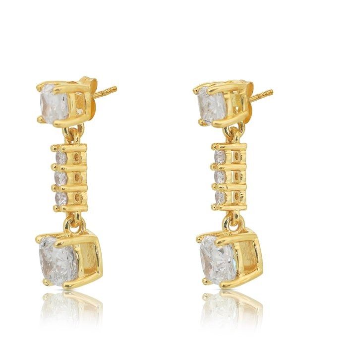 Exquisite 3.25ct Diamonds Drop Earrings in 18k Yellow Gold - IGI Certified