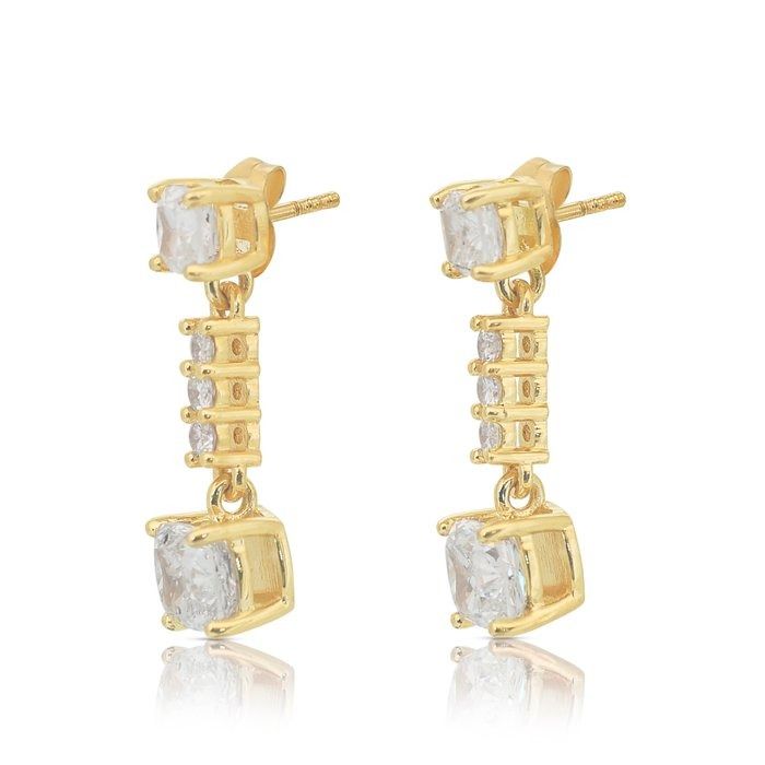 Exquisite 3.25ct Diamonds Drop Earrings in 18k Yellow Gold - IGI Certified