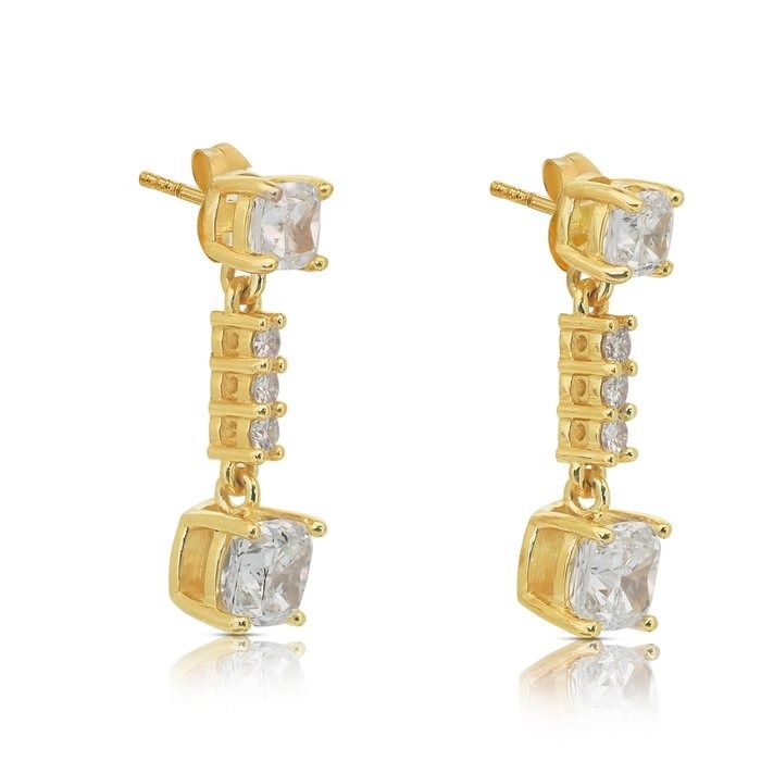 Exquisite 3.25ct Diamonds Drop Earrings in 18k Yellow Gold - IGI Certified
