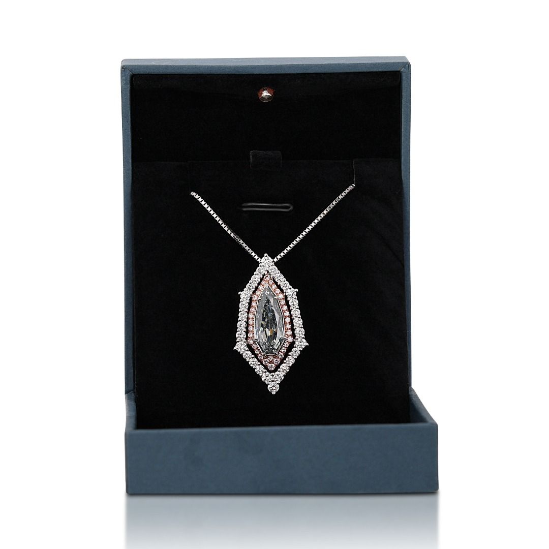 Rare 3.27 Natural Center Fancy Blue grey Diamond Pendant in 18K White Gold