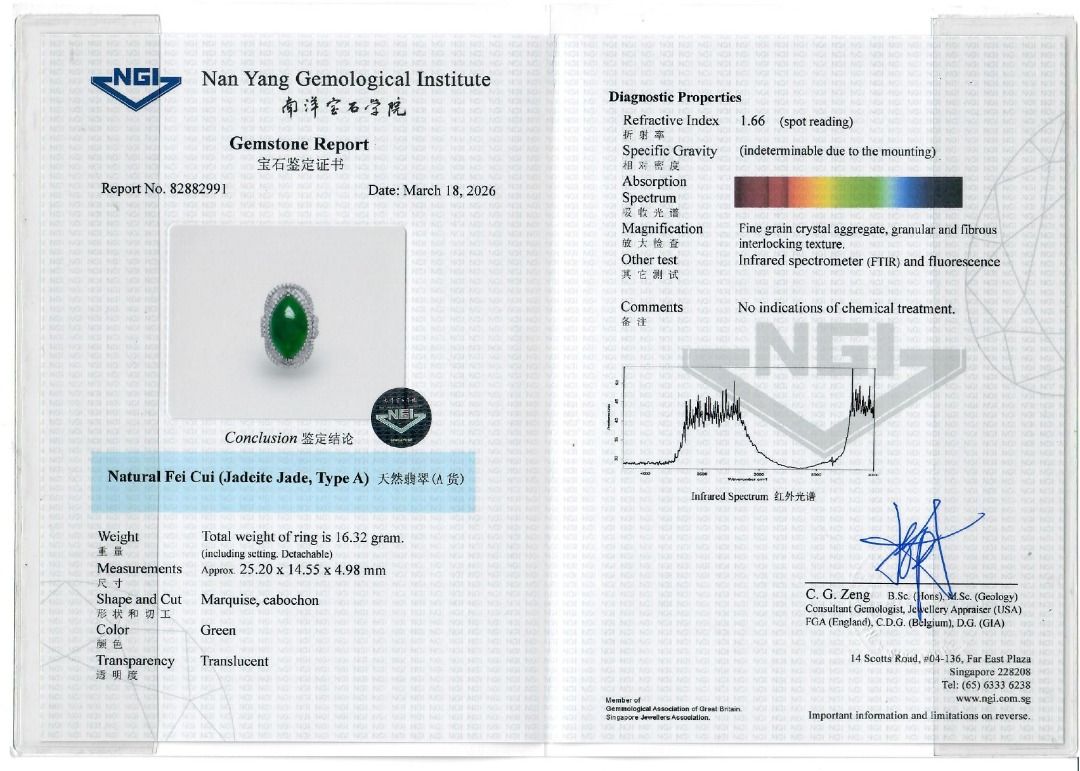 Exquisite Fei Cui Jadeite & 1.37ct Double Halo Pavé Ring in 18K White Gold - NGI & HKJS Certified