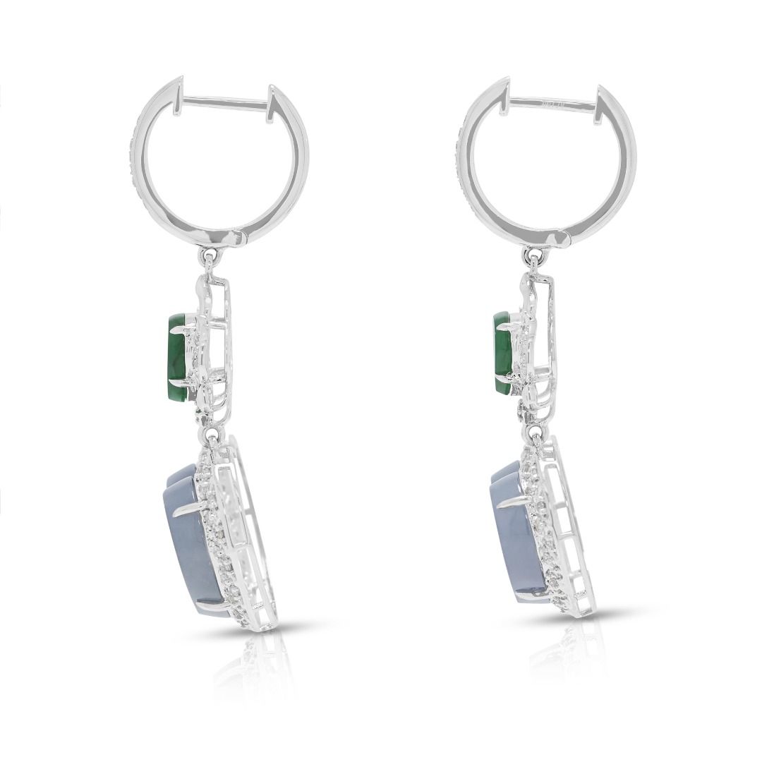 Exquisite Jade & Diamond Drop Earrings in 18K White Gold