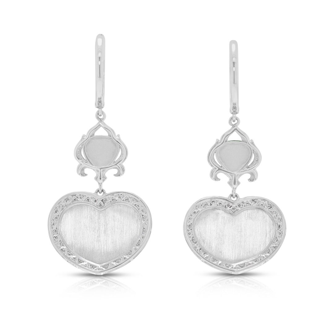 Exquisite Jade & Diamond Drop Earrings in 18K White Gold