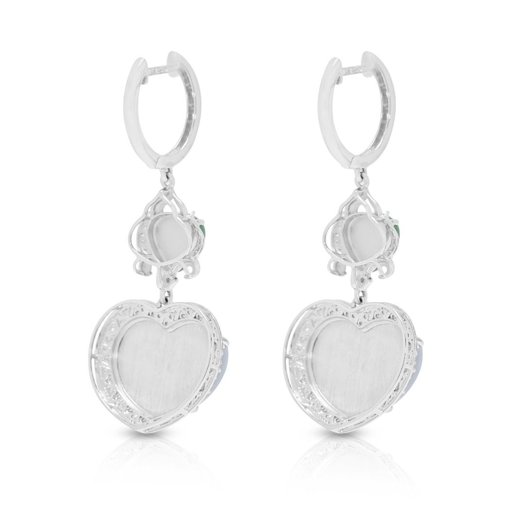 Exquisite Jade & Diamond Drop Earrings in 18K White Gold