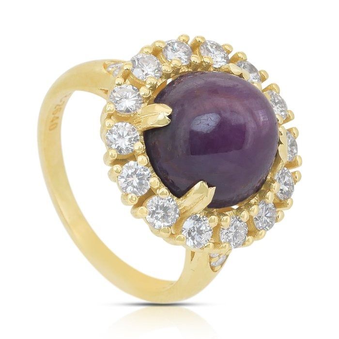 Eye-Catching 12.52ct Sapphire and Diamonds Cocktail Ring in 18k Yellow Gold - GIA Certified