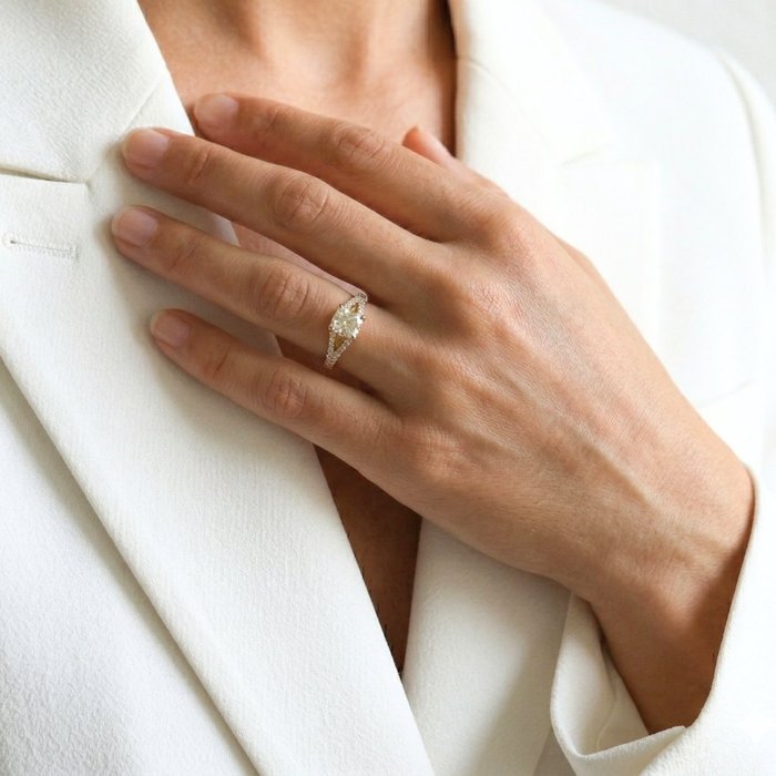 1.13 Carats GCI Certified Natural Diamond 18K Yellow Gold Pave Ring