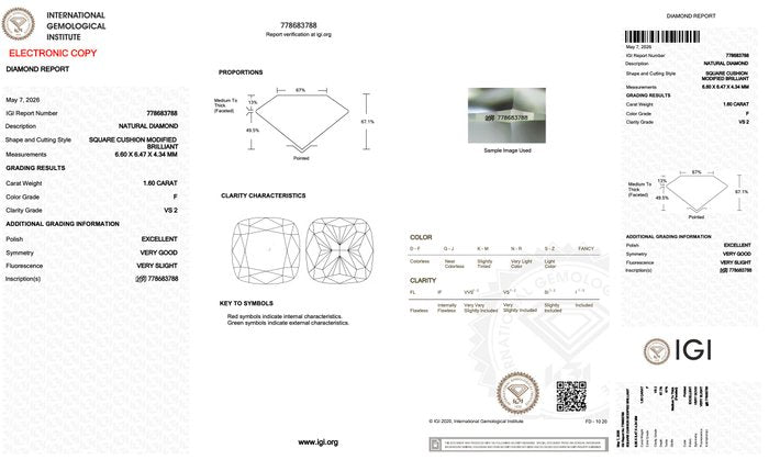 1.60 Carats IGI Certified Natural Cushion Diamond
