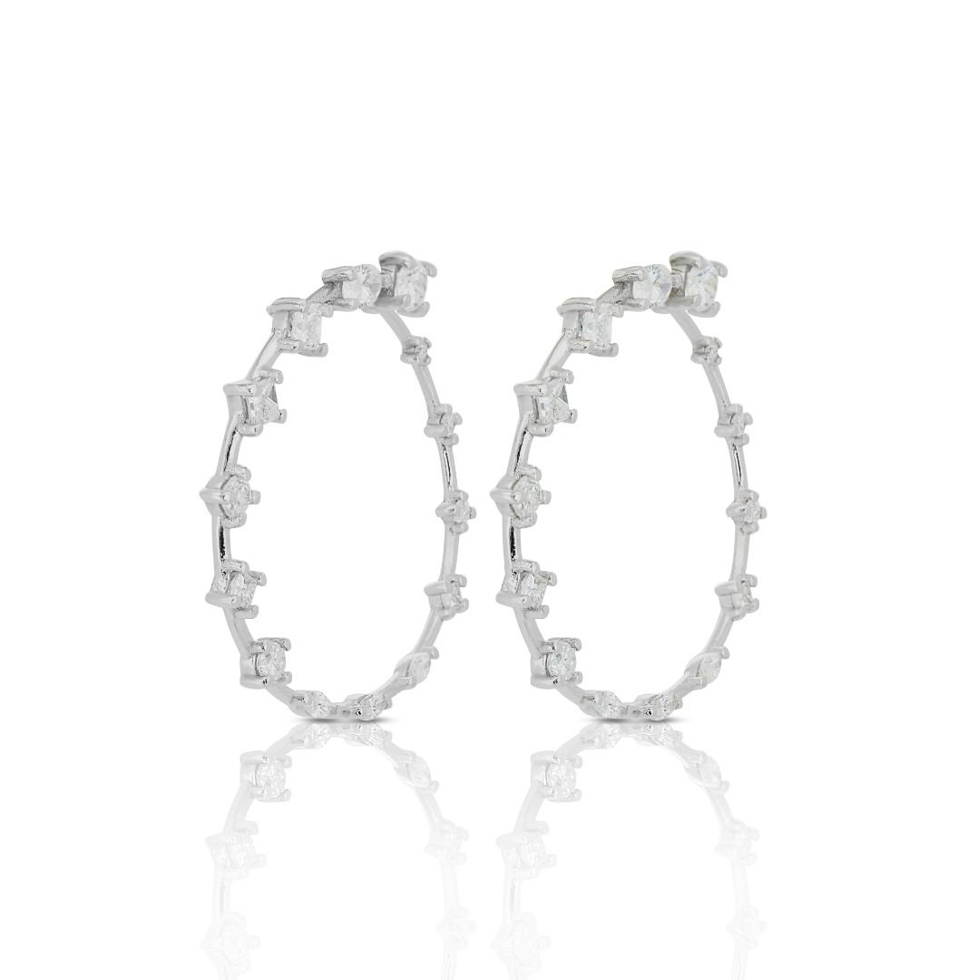 Fabulous 0.90ct Natural Diamond Hoop Earrings in 18K White Gold with IGI Certificate