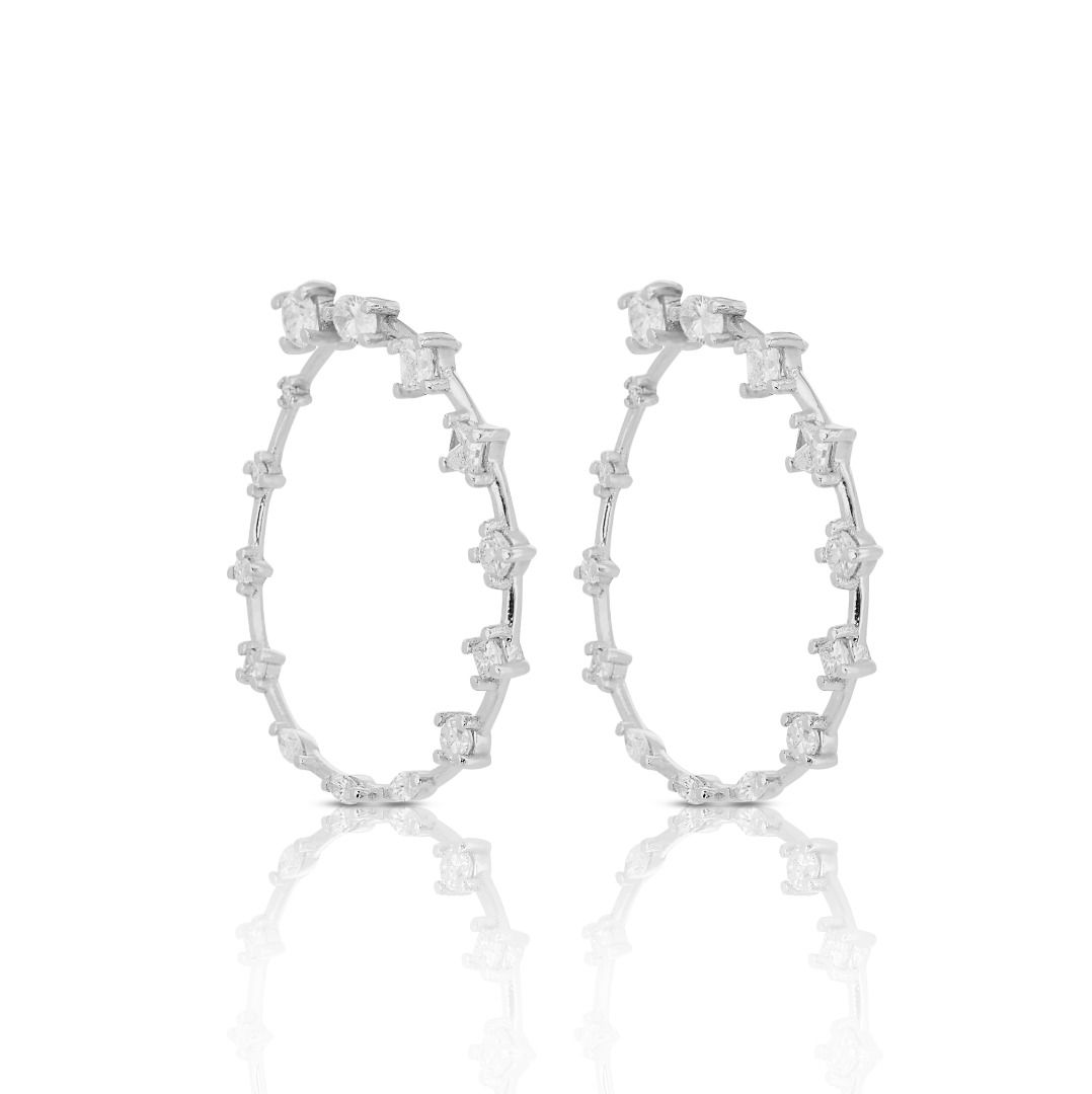 Fabulous 0.90ct Natural Diamond Hoop Earrings in 18K White Gold with IGI Certificate