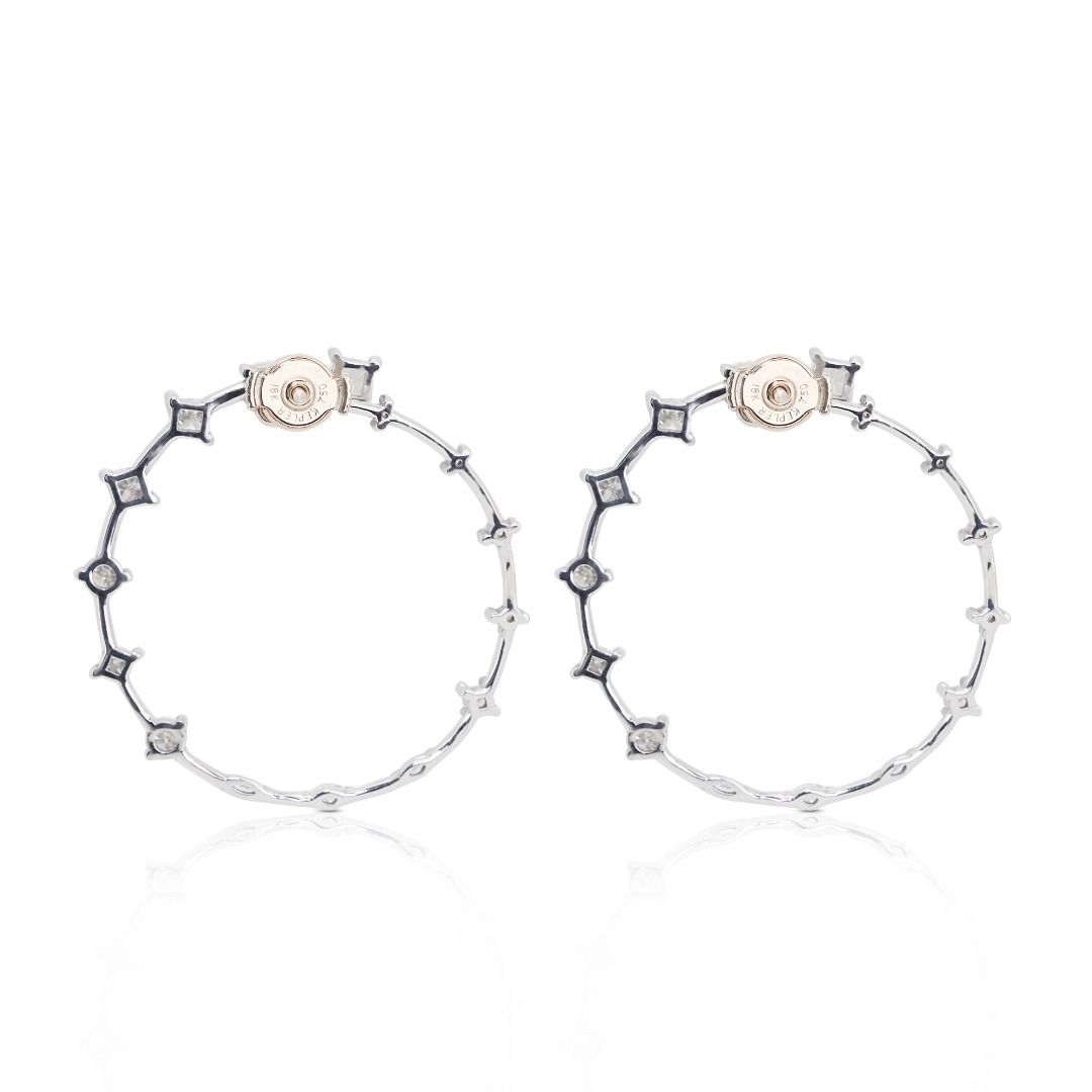 Fabulous 0.90ct Natural Diamond Hoop Earrings in 18K White Gold with IGI Certificate