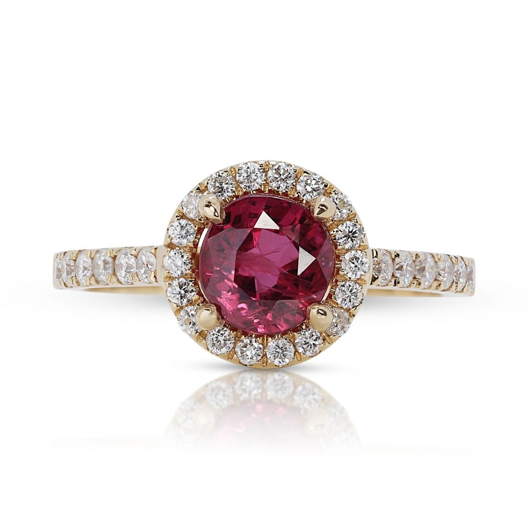 Fabulous 1.21ct Ruby Pave Ring with Diamonds in 18K Yellow Gold