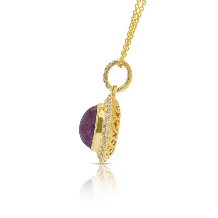 Fascinating 11.14ct Ruby and Diamonds Necklace with Pendant in 18k Yellow Gold - IGI Certified