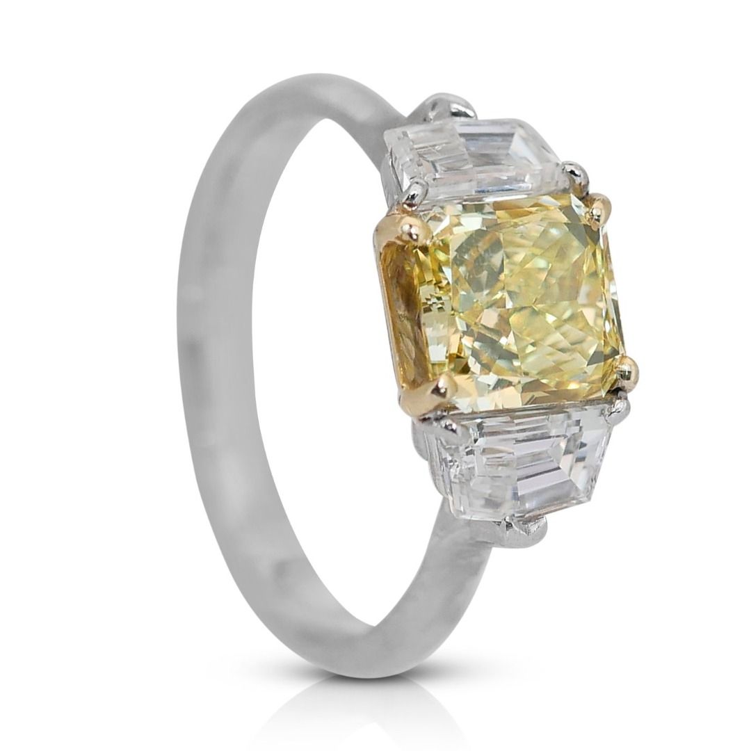 Fascinating 2.23ct Double Excellent Ideal Cut Natural-Colored Diamond Fancy Ring in 18k White Gold - with GIA