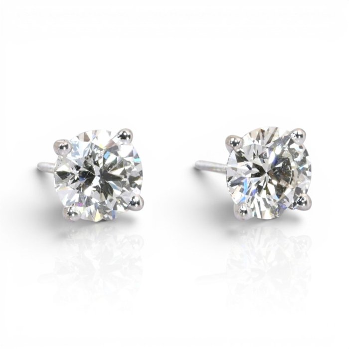 2.03 Carats IGI Certified Natural Diamond 18K White Gold Stud Earrings