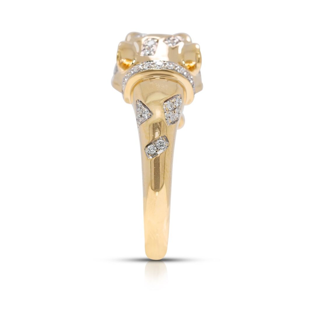 Fierce 0.22ct Emerald & Natural Diamond Panther Ring in 18K Yellow Gold