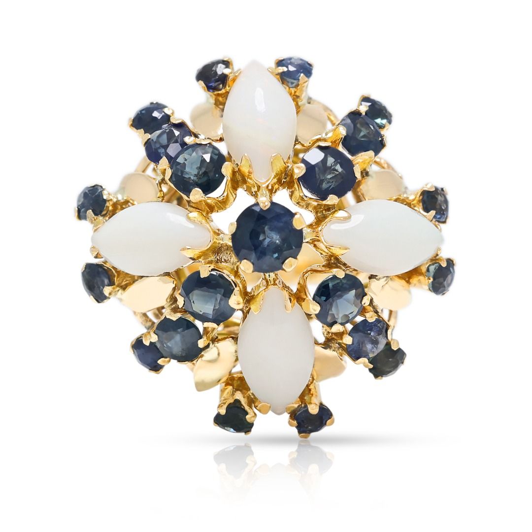 Floral 2.00ct Opal & Sapphire Ring in 18K Yellow Gold