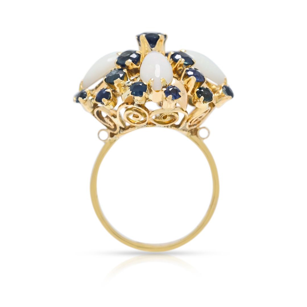 Floral 2.00ct Opal & Sapphire Ring in 18K Yellow Gold